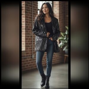 Elegant Black Sequined  Women's Blazer